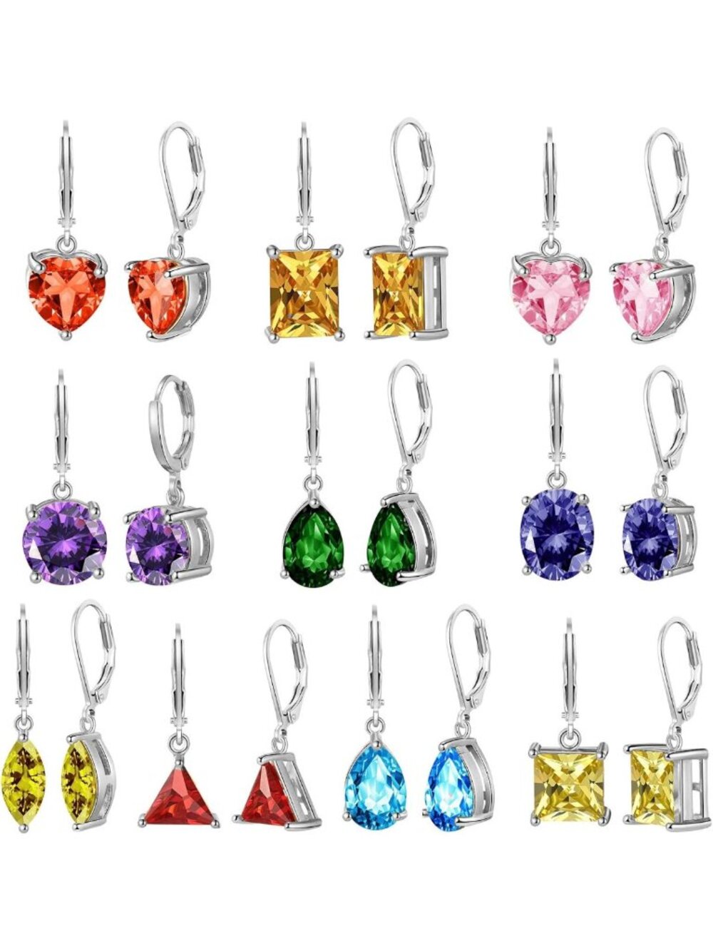 10 Pairs Fashion Dangle Earrings for Women & Teens - Sparkling Cubic Zirconia